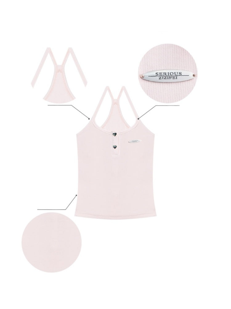 Heart Button Halter Neck Camisole【s0000011916】
