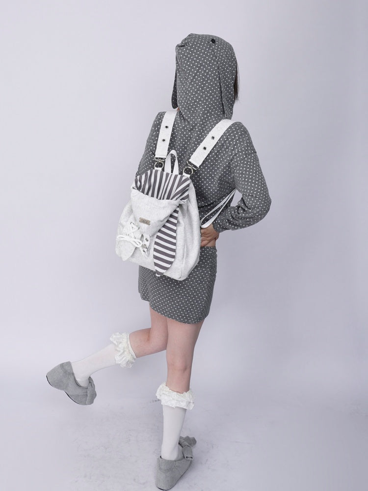 2way Rabbit Ear Patchwork Backpack Crossbody Schoolbag【s0000015973】