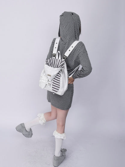 2way Rabbit Ear Patchwork Backpack Crossbody Schoolbag【s0000015973】