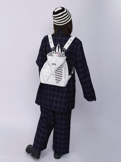 2way Rabbit Ear Patchwork Backpack Crossbody Schoolbag【s0000015973】