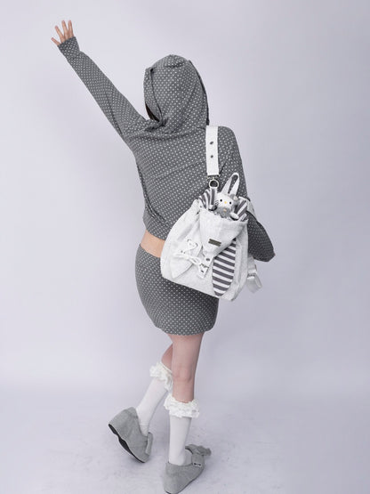 2way Rabbit Ear Patchwork Backpack Crossbody Schoolbag【s0000015973】
