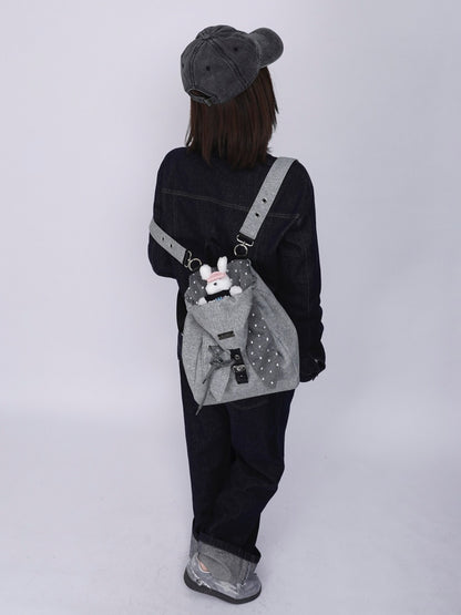2way Rabbit Ear Patchwork Backpack Crossbody Schoolbag【s0000015973】