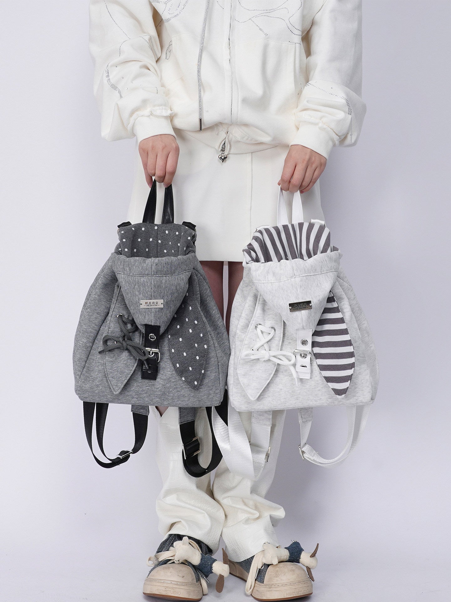 2way Rabbit Ear Patchwork Backpack Crossbody Schoolbag【s0000015973】