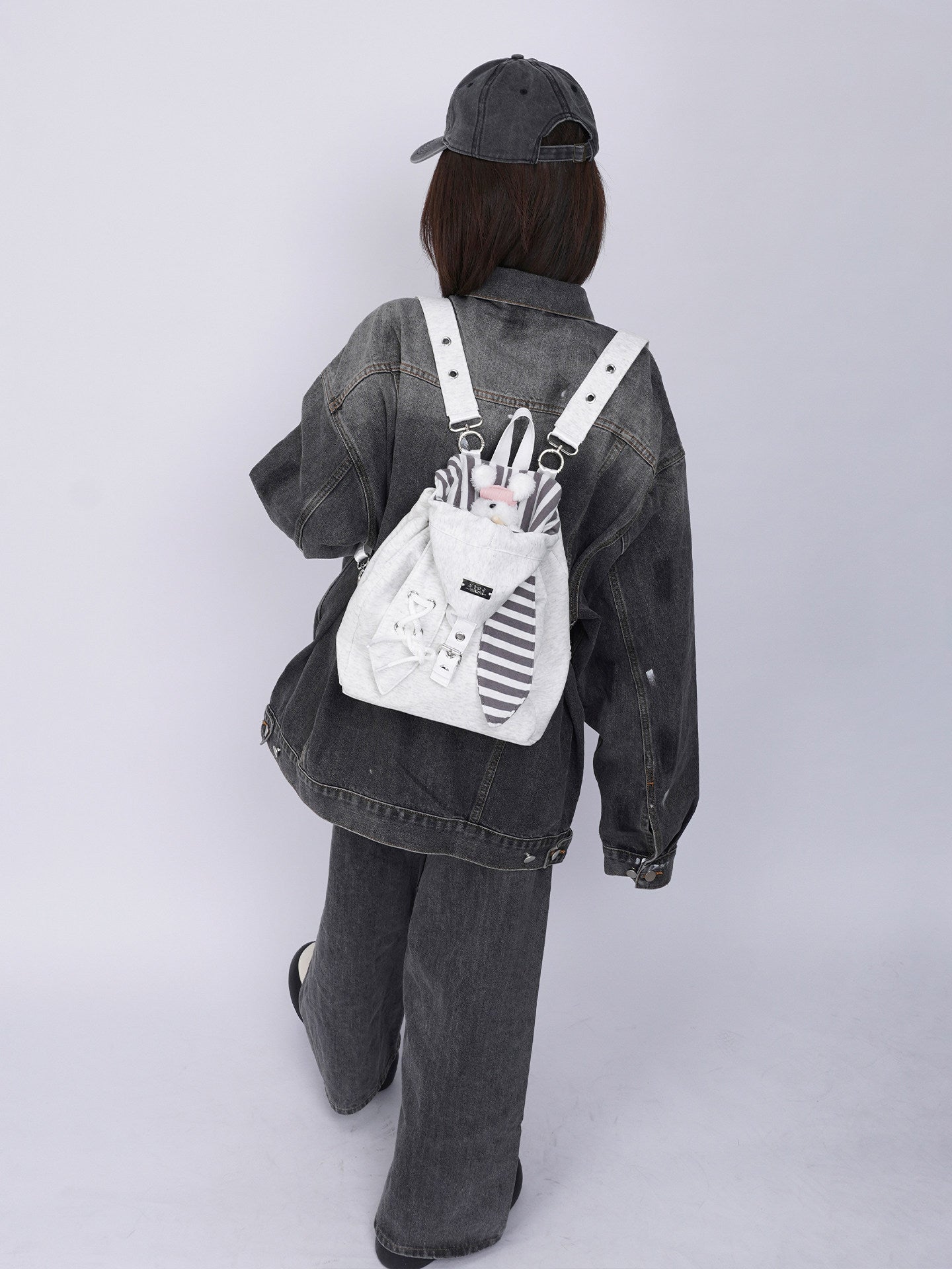2way Rabbit Ear Patchwork Backpack Crossbody Schoolbag【s0000015973】