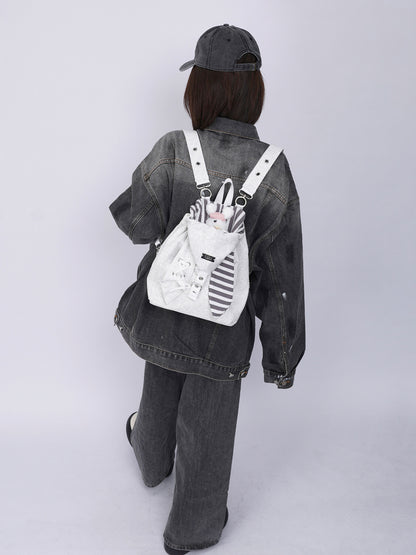 2way Rabbit Ear Patchwork Backpack Crossbody Schoolbag【s0000015973】