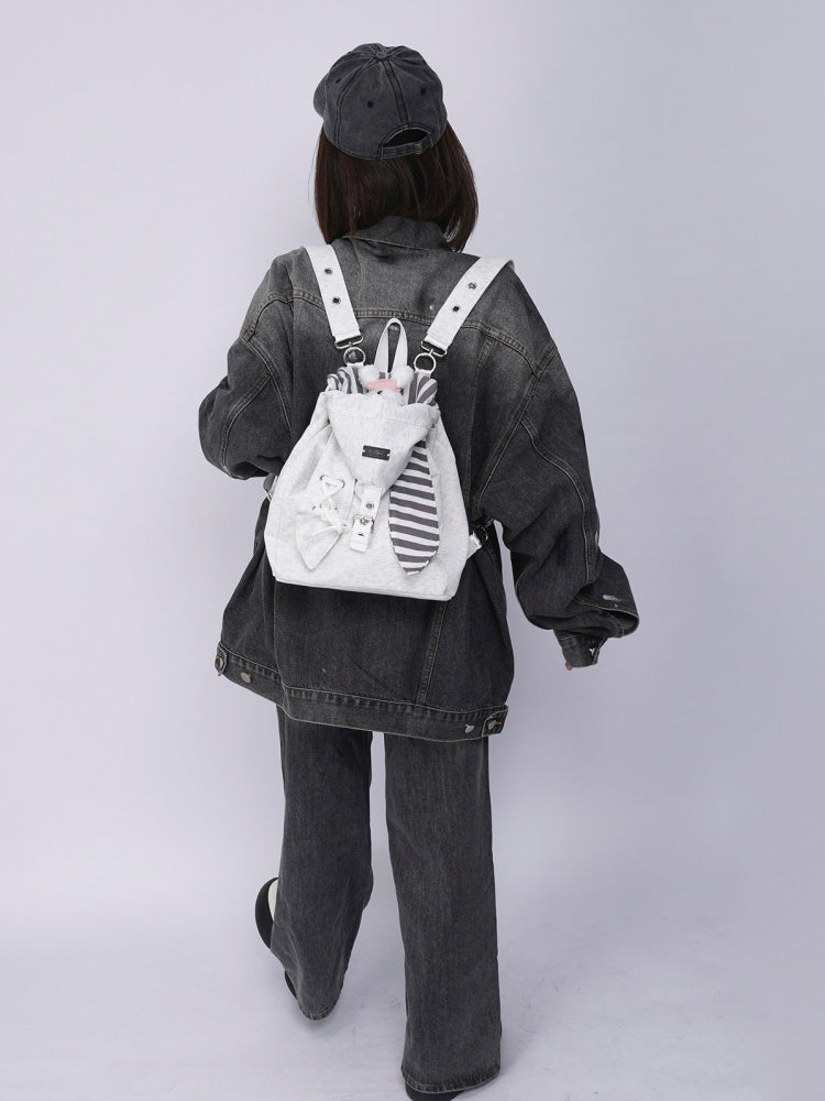 2way Rabbit Ear Patchwork Backpack Crossbody Schoolbag【s0000015973】