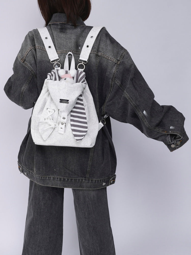 2way Rabbit Ear Patchwork Backpack Crossbody Schoolbag【s0000015973】