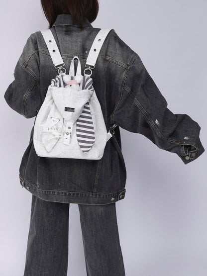 2way Rabbit Ear Patchwork Backpack Crossbody Schoolbag【s0000015973】