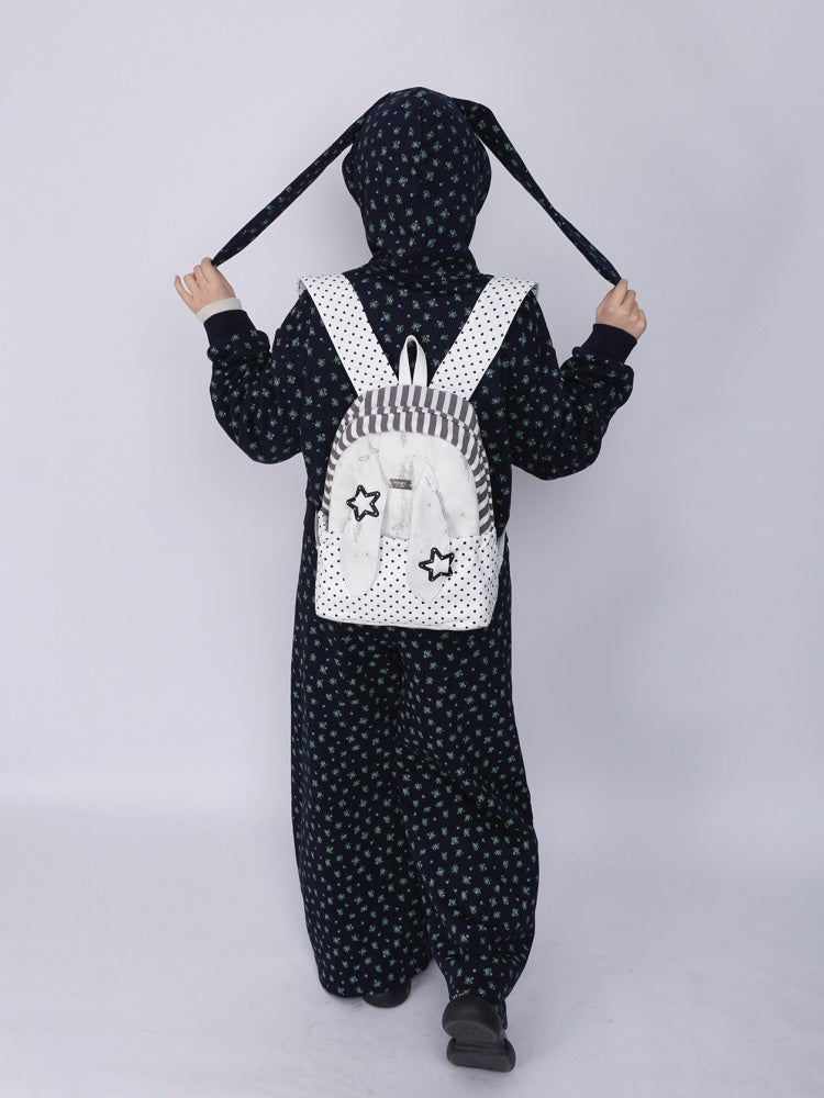 Rabbit Ear Dot Stripe Patchwork Backpack Schoolbag【s0000015975】