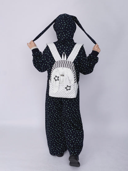 Rabbit Ear Dot Stripe Patchwork Backpack Schoolbag【s0000015975】