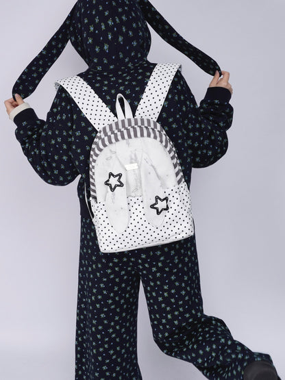 Rabbit Ear Dot Stripe Patchwork Backpack Schoolbag【s0000015975】