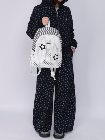 Rabbit Ear Dot Stripe Patchwork Backpack Schoolbag【s0000015975】