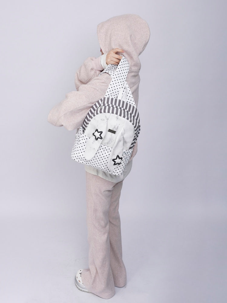 Rabbit Ear Dot Stripe Patchwork Backpack Schoolbag【s0000015975】