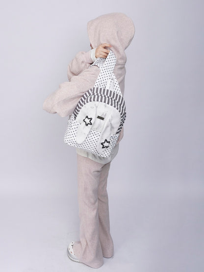 Rabbit Ear Dot Stripe Patchwork Backpack Schoolbag【s0000015975】