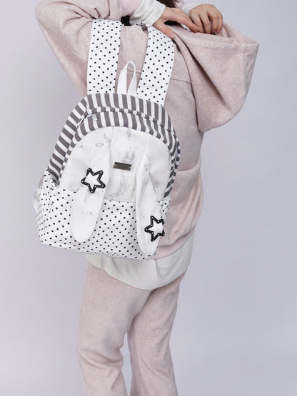 Rabbit Ear Dot Stripe Patchwork Backpack Schoolbag【s0000015975】