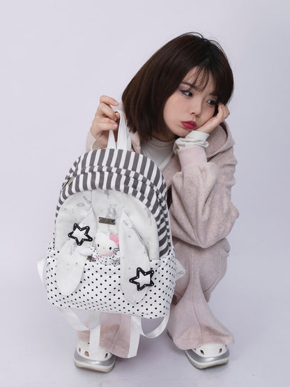 Rabbit Ear Dot Stripe Patchwork Backpack Schoolbag【s0000015975】