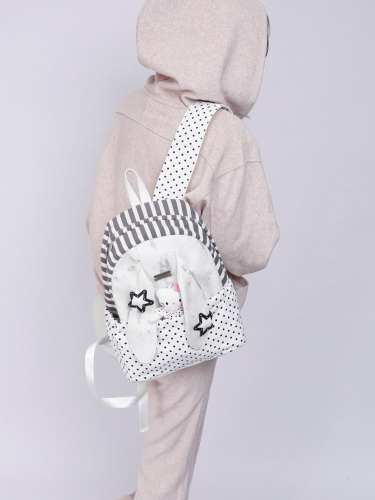 Rabbit Ear Dot Stripe Patchwork Backpack Schoolbag【s0000015975】