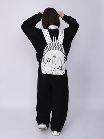 Rabbit Ear Dot Stripe Patchwork Backpack Schoolbag【s0000015975】