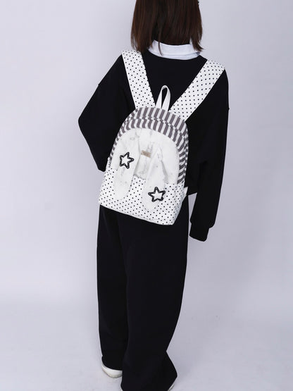 Rabbit Ear Dot Stripe Patchwork Backpack Schoolbag【s0000015975】