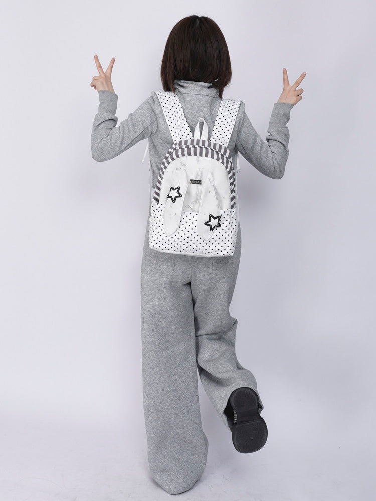 Rabbit Ear Dot Stripe Patchwork Backpack Schoolbag【s0000015975】