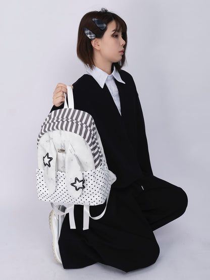 Rabbit Ear Dot Stripe Patchwork Backpack Schoolbag【s0000015975】