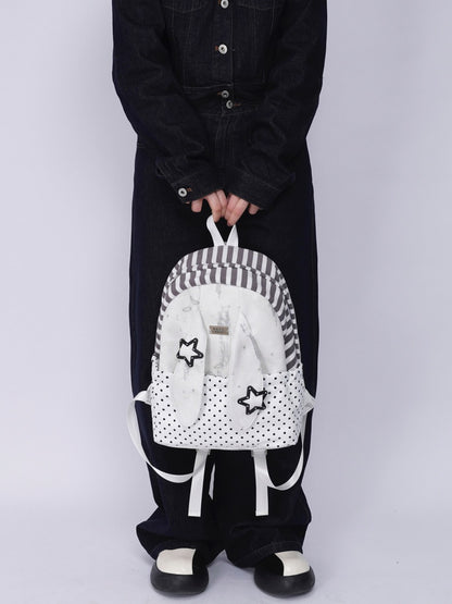 Rabbit Ear Dot Stripe Patchwork Backpack Schoolbag【s0000015975】