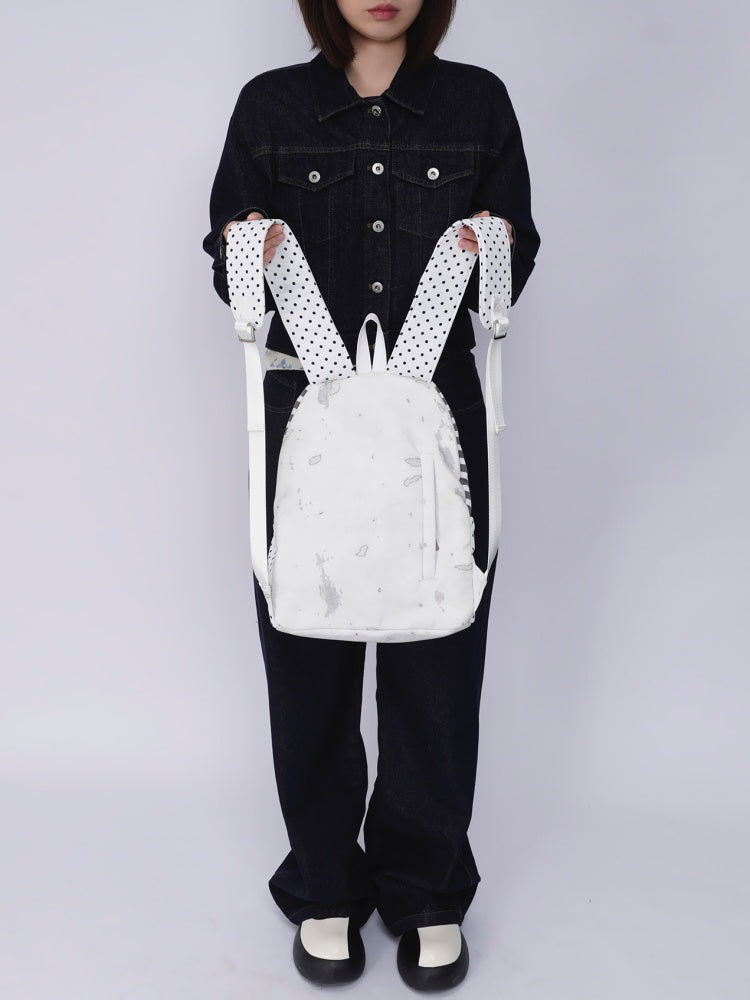 Rabbit Ear Dot Stripe Patchwork Backpack Schoolbag【s0000015975】