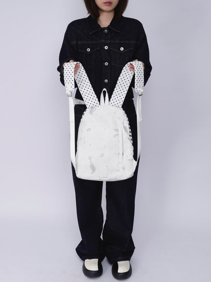 Rabbit Ear Dot Stripe Patchwork Backpack Schoolbag【s0000015975】
