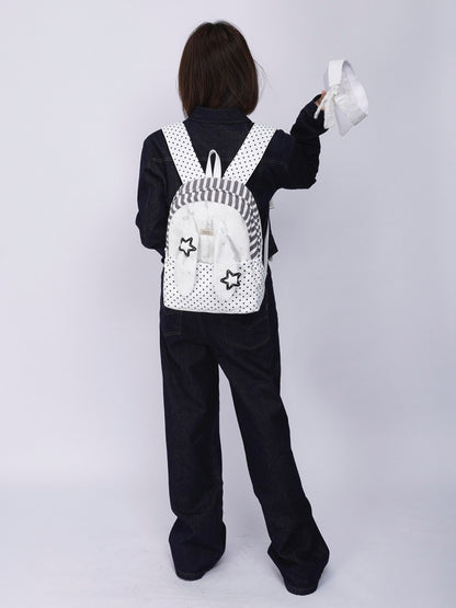 Rabbit Ear Dot Stripe Patchwork Backpack Schoolbag【s0000015975】