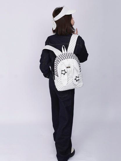 Rabbit Ear Dot Stripe Patchwork Backpack Schoolbag【s0000015975】