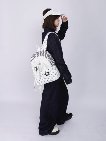 Rabbit Ear Dot Stripe Patchwork Backpack Schoolbag【s0000015975】