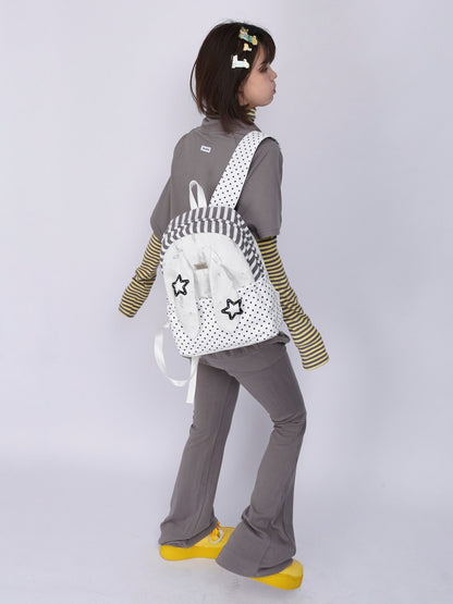 Rabbit Ear Dot Stripe Patchwork Backpack Schoolbag【s0000015975】