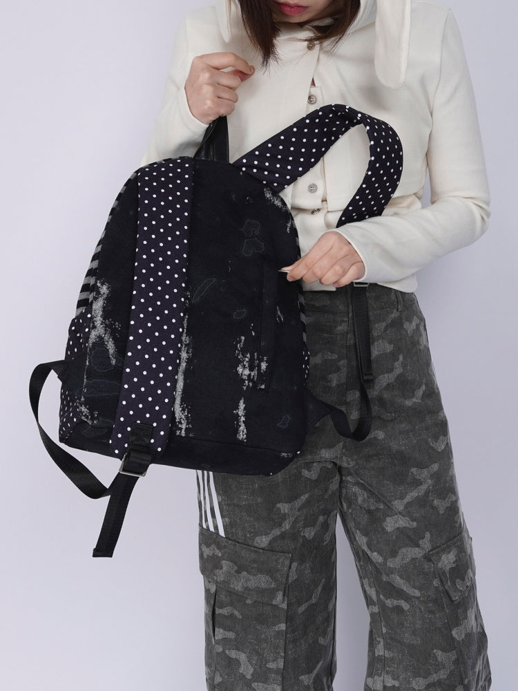 Rabbit Ear Dot Stripe Patchwork Backpack Schoolbag【s0000015975】