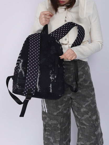 Rabbit Ear Dot Stripe Patchwork Backpack Schoolbag【s0000015975】