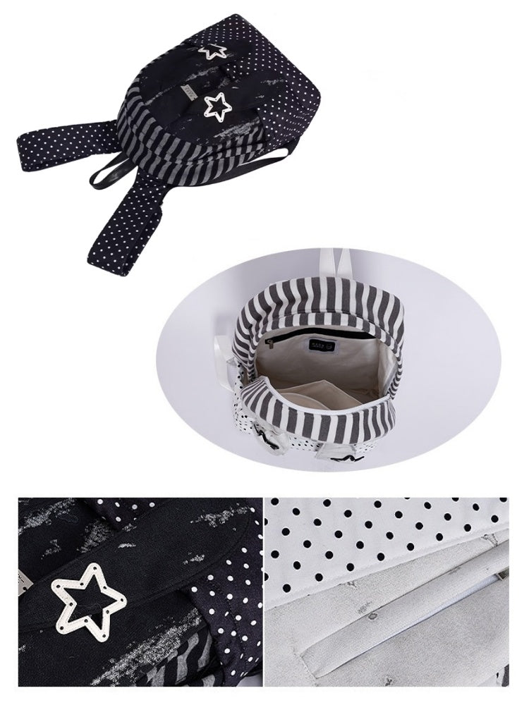 Rabbit Ear Dot Stripe Patchwork Backpack Schoolbag【s0000015975】