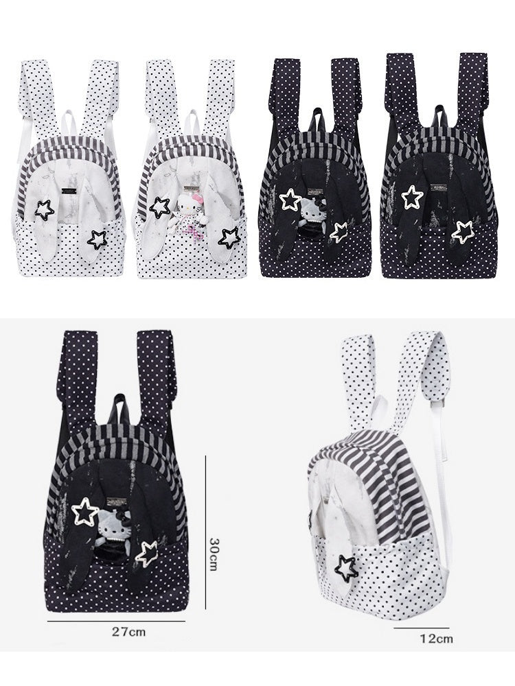 Rabbit Ear Dot Stripe Patchwork Backpack Schoolbag【s0000015975】