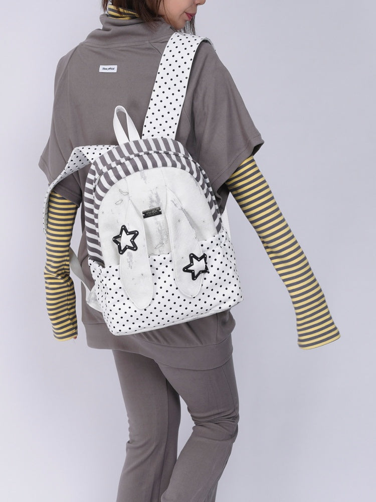Rabbit Ear Dot Stripe Patchwork Backpack Schoolbag【s0000015975】