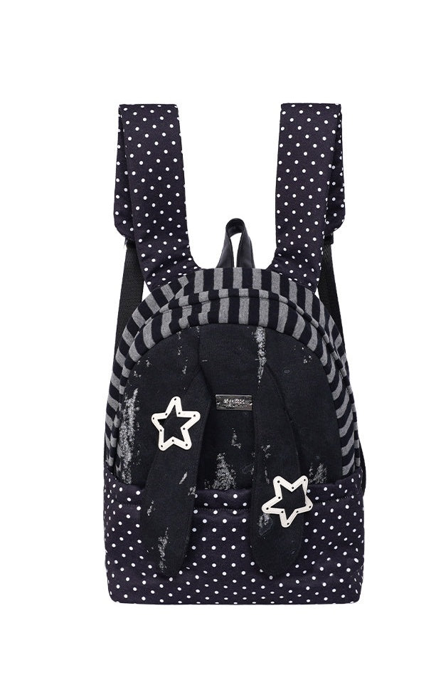 Rabbit Ear Dot Stripe Patchwork Backpack Schoolbag【s0000015975】