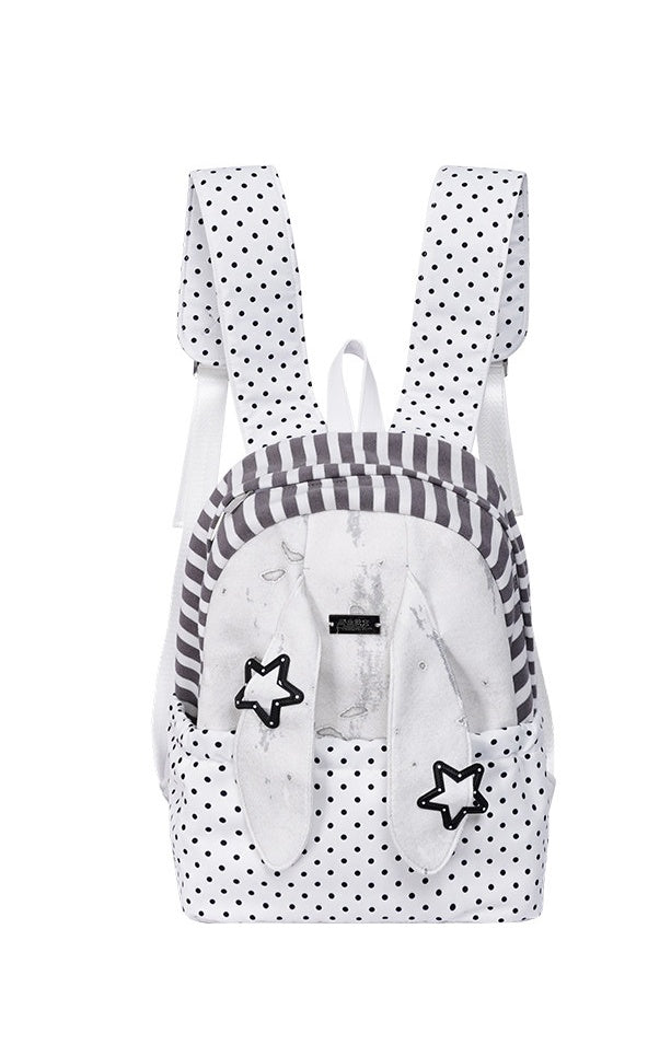 Rabbit Ear Dot Stripe Patchwork Backpack Schoolbag【s0000015975】