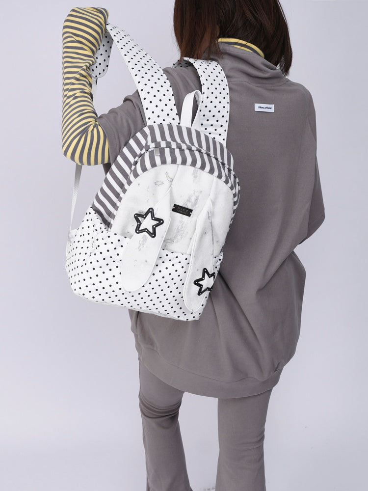 Rabbit Ear Dot Stripe Patchwork Backpack Schoolbag【s0000015975】