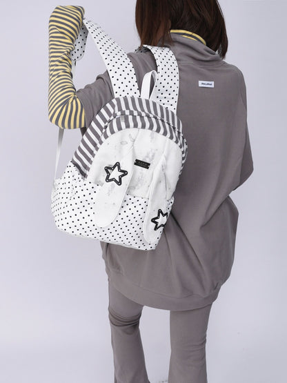 Rabbit Ear Dot Stripe Patchwork Backpack Schoolbag【s0000015975】