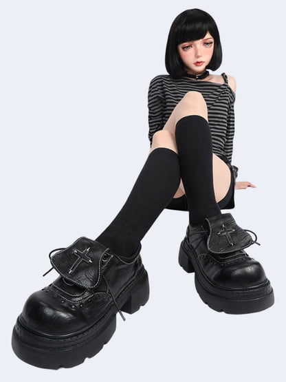 Subculture Flap Heightened Platform Loafers Oxford Shoes【s0000015977】