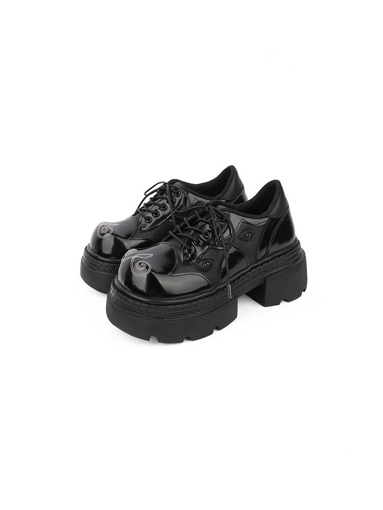 Gothic Chunky-Heeled Round-Toe Derby Heightened Platform Shoes【s0000015980】