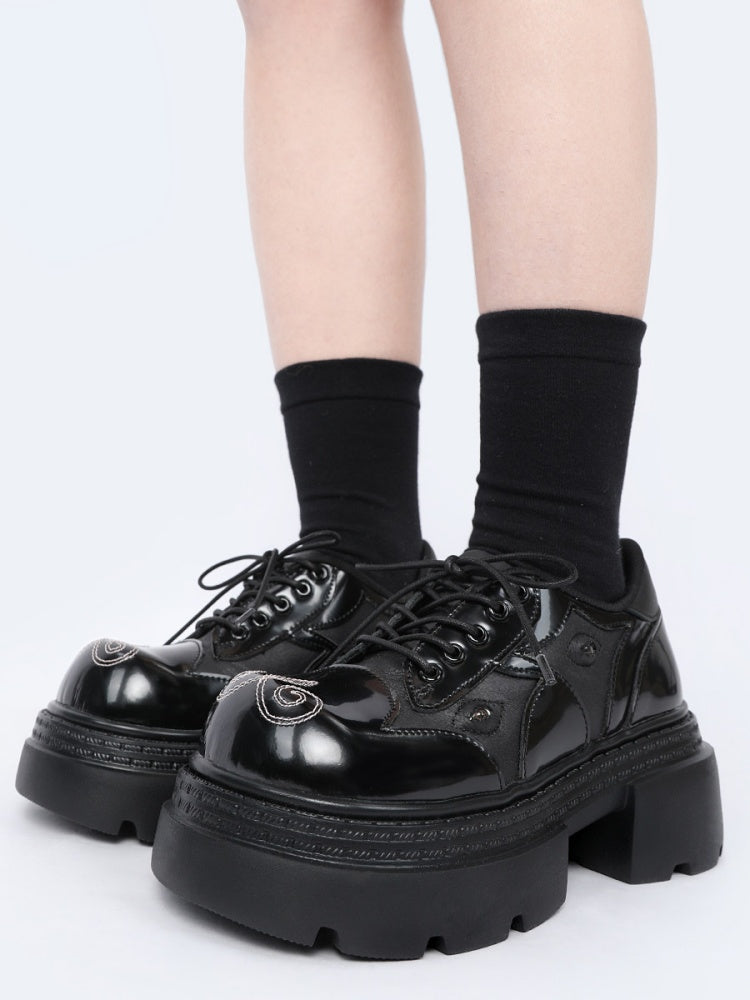 Gothic Chunky-Heeled Round-Toe Derby Heightened Platform Shoes【s0000015980】