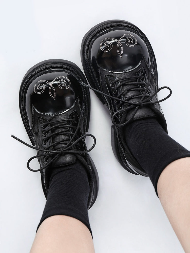 Gothic Chunky-Heeled Round-Toe Derby Heightened Platform Shoes【s0000015980】