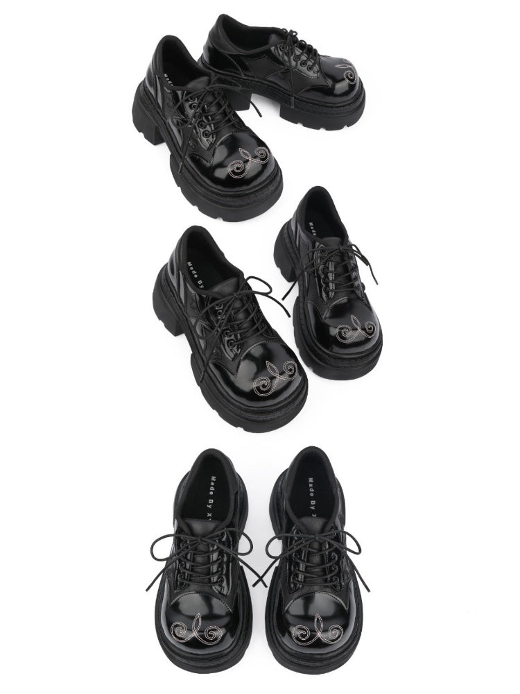 Gothic Chunky-Heeled Round-Toe Derby Heightened Platform Shoes【s0000015980】