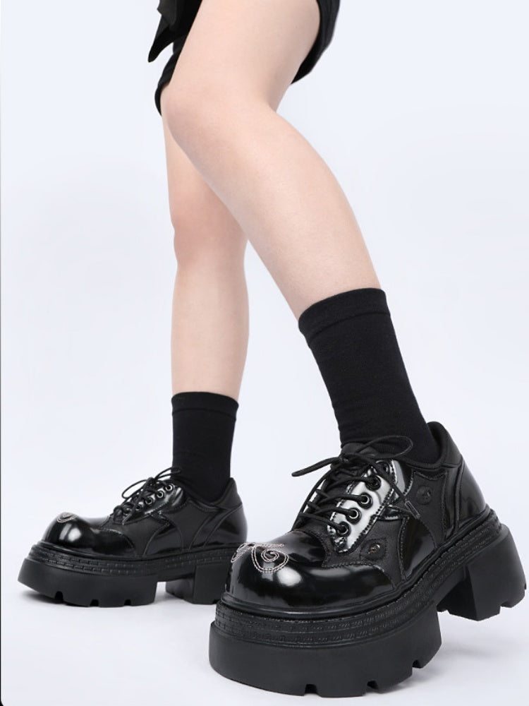 Gothic Chunky-Heeled Round-Toe Derby Heightened Platform Shoes【s0000015980】