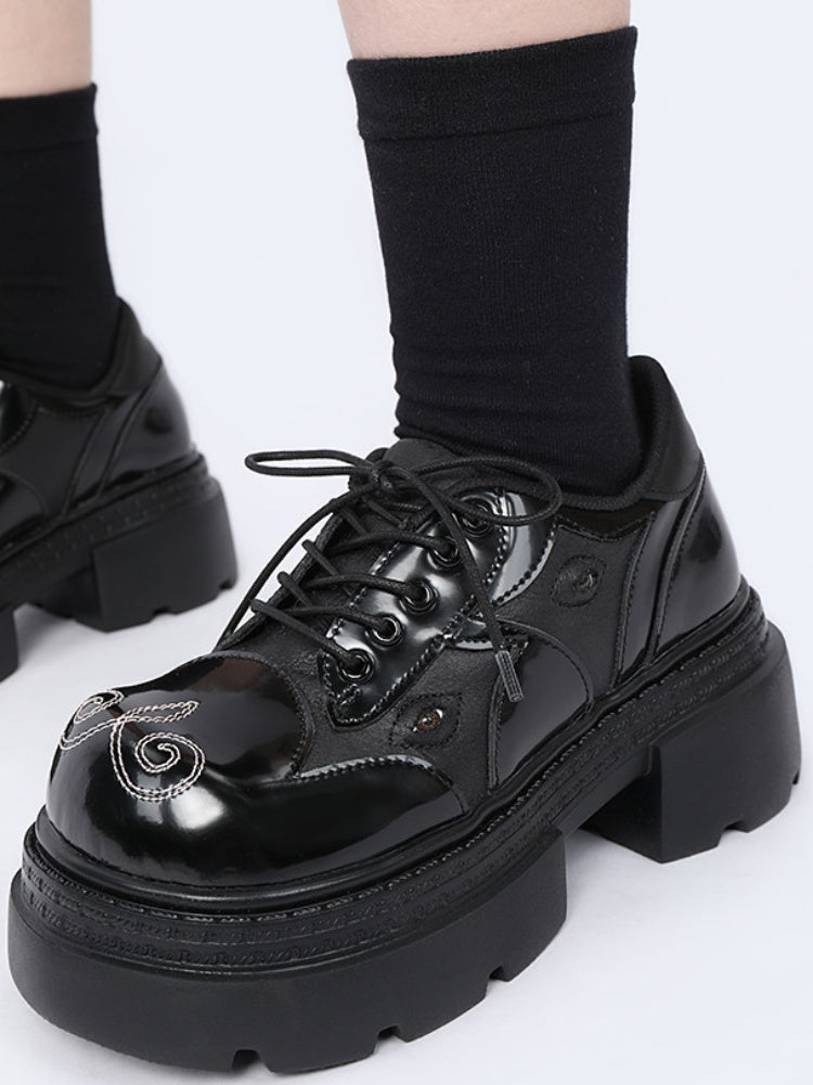 Gothic Chunky-Heeled Round-Toe Derby Heightened Platform Shoes【s0000015980】