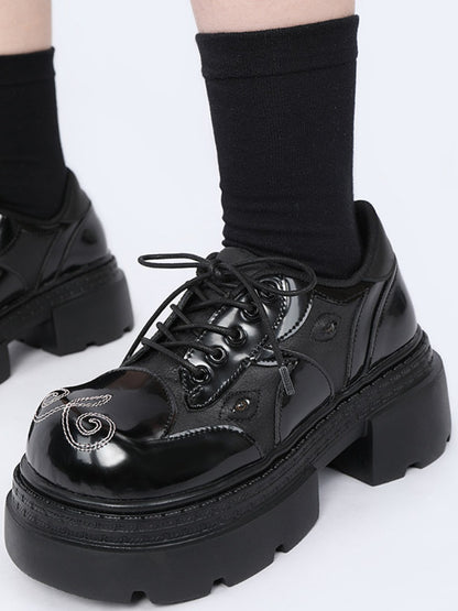 Gothic Chunky-Heeled Round-Toe Derby Heightened Platform Shoes【s0000015980】