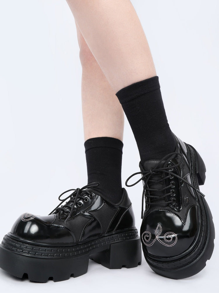 Gothic Chunky-Heeled Round-Toe Derby Heightened Platform Shoes【s0000015980】